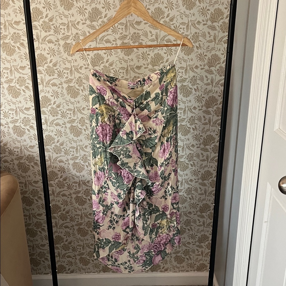 Abercrombie & Fitch Floral High-Low Skirt — Cream, Pink, Green
